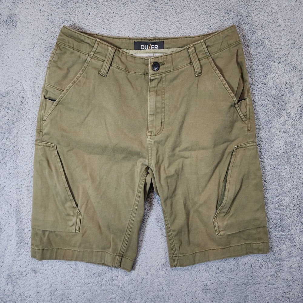 DU/ER Live Free Adventure Cargo Shorts Men 31 Olive Green Stretch 10 Inseam DUER